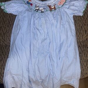 Blue Polka Dot Kids smocked animal dress